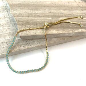 New ~ Anthropologie Aqua Diamond Tennis Bracelet